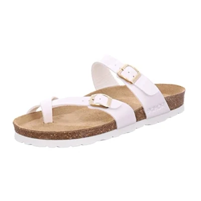Abbildung von Rohde Damen Zehentrenner Pantolette Lack Schnalle Kork Fußbett Alba 5575, Größe:37 EU, Farbe:Weiß
