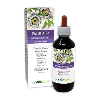 Abbildung von Passionsblume (Passiflora incarnata) Kraut mit Blüten Alkoholfreier Urtinktur Naturalma Flüssig Extrakt Tropfen 200 ml Nahrungsergänzungsmittel Veganer