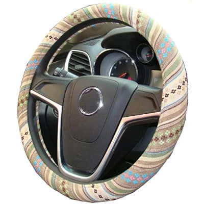 Abbildung von Mayco Bell 2018 Ethnischen Stil Grob Flachs Tuch Automotive Lenkradbezug Anti Slip und Schweißabsorption Auto Wrap Abdeckung (H)