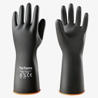 Abbildung von ThxToms Chemikalienbeständige Gummihandschuhe, strapazierfähige Latexhandschuhe, beständig gegen starke Säuren, Laugen und Öl, Schwarz, 35cm, 45cm, 55cm (35cm)