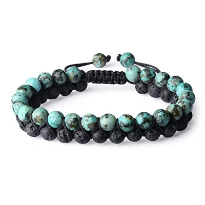 Abbildung von COAI Geschenkideen Unisex Glücksarmband aus Afrikanische Türkis und Lavastein Handgeknüpft Doppelschicht Armband