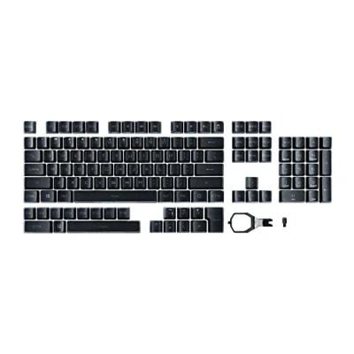 Abbildung von ASUS ROG PBT Doubleshot Keycap Set Tastenkappen für RX Switches (PBT Material, inkl. Puller einfaches Installieren, Double Shot Molding, durchscheinend RGB Beleuchtung, schwarz)