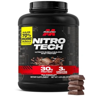 Abbildung von MUSCLETECH Proteinpulver, Nitro Tech Protein Isolate &amp; Peptide, Proteinpulver zum Muskelaufbau, für Männer und Frauen, Milchschokolade,1.81 kg (1er Pack), (Verpackung kann variieren)