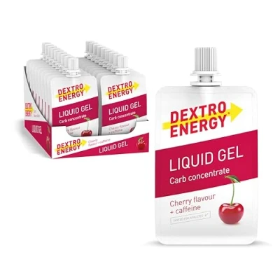 Abbildung von DEXTRO Energy LIQUID GEL CHERRY + CAFFEINE 18x60ml (18er Pack) Traubenzucker Konzentrat aus schnell verfügbaren Kohlenhydraten, Gel, Koffein Booster, Riegel Alternative