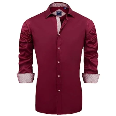 Abbildung von J.VER Herren Hemd Regular Fit Langarm Herrenhemden Freizeithemd Businesshemd Elastiscer Musterhemd,Bordeauxrot,3XL