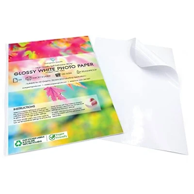 Abbildung von 50 Blatt Weißes Glanzpapier Fotopapier Selbstklebendes Papier A4 Foto und Bilddrucke Cricut Sticker Spritzwassergeschütztes für Inkjet Laserdrucker Aufkleber