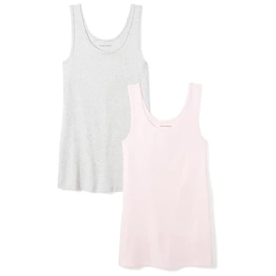 Abbildung von Amazon Essentials Damen Tanktop schlanke Passform, 2er Pack, Hellgrau Meliert/Hellrosa, M