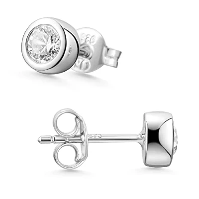 Abbildung von Materia Zirkonia Ohrstecker Silber 925 Damen Ohrringe rund 4mm rhodiniert SO 378 4