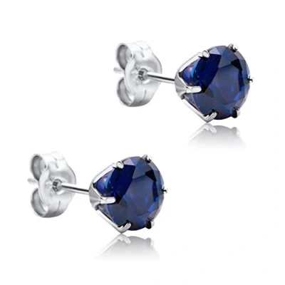 Abbildung von Orovi Ohrringe aus 9 Karat Weißgold (375) mit Saphir im Brillantschliff (1,62 Ct) Ohrstecker Gold Damen Edelstein in Krappenfassung Damenschmuck allergenfrei &amp; handgemacht (6,5x6,5 mm)