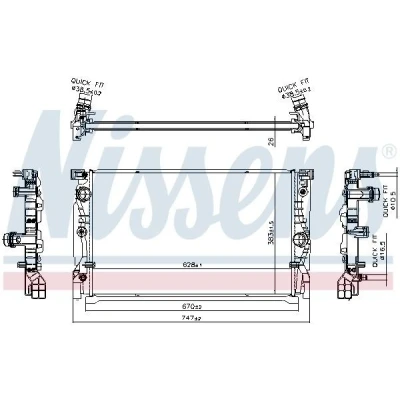Abbildung von NISSENS 606230 Kühler, Motorkühlung Aluminium 628 383 26 Kühlrippen gelötet