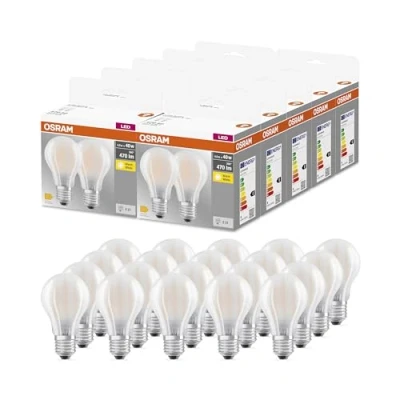 Abbildung von OSRAM BASE CLASSIC A GLFR 40 LED Lampe mit Sockel E27, klassische Kolbenform, Doppelpack, 4W, 470lm, 2700K, warmweißes Licht, geringe Wärmeentwicklung, lange Lebensdauer, geringer Energieverbrauch