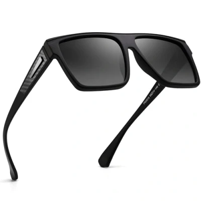Abbildung von JIM HALO Retro Polarisierte Sonnenbrille Männer Frauen, Flache Top Quadratisch Fahrbrille UV400 Schwarz Grau