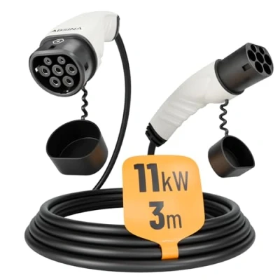 Abbildung von ABSINA Typ 2 Ladekabel 11kW &amp; 16A für Hybrid Elektroauto 3 Meter phasig Mode Kompatibel mit Model 3, e Up, ID.3, Zoe, EQ fortwo, Kona Elektro, ID.4 UVM