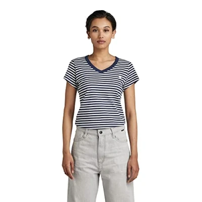 Abbildung von G Star Eyben stripe SLIM Short Sleeve Tshirt print, Damen, Größe: Small, Sartho blue milk