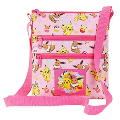 Abbildung von Pokemon Handtasche Mädchen Trendige Umhängetasche Kinder Coole kindertasche Pikachu Fanartikel Offizielles Merchandise Geschenke für Fans, Rosa