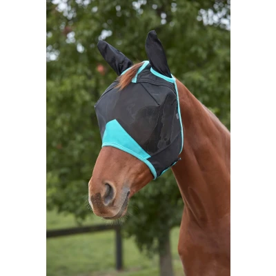Abbildung von Weatherbeeta Fliegenmaske Comfitec Deluxe Fine Mesh mit Ohren Schwarz/Türkis Warmblut