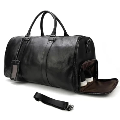 Abbildung von Luufan Unisex Leder Reisetasche Vintage (Black 55cm)