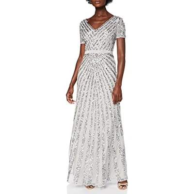 Abbildung von Maya Deluxe Damen Abendkleid Pailletten Maxi Elegant für Hochzeit V ausschnitt A linien schnitt Bridesmaid Dress, Grau, 44 EU