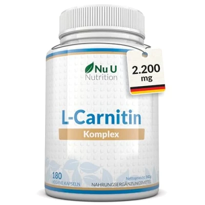 Abbildung von L Carnitin Komplex 2.200mg Hochdosiert 180 Vegane Kapseln Mit Riboflavin, Biotin, Chrom, Vitamin D, B3 &amp; B6 Tartrat Ergänzung Nu U Nutrition