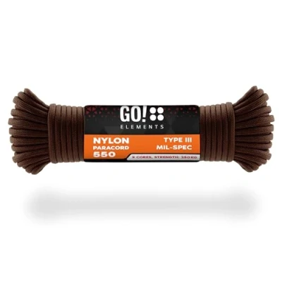 Abbildung von GO!elements 15m Paracord Seil aus reißfester Nylonschnur 4mm 550 Typ III Schnur geeignet als Allzweckseil &amp; Reepschnur Max. 250kg, Farbe: Braun