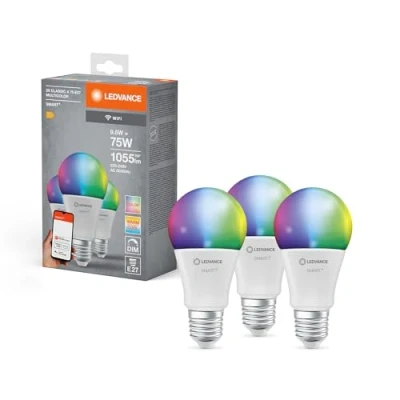 Abbildung von LEDVANCE Smarte LED Lampe mit WiFi Technologie für E27 Sockel, matte Optik ,RGBW Farben änderbar, Lichtfarbe änderbar (2700K 6500K), 806 Lumen, Ersatz herkömmliche 60W Leuchtmittel, 3 er Pack