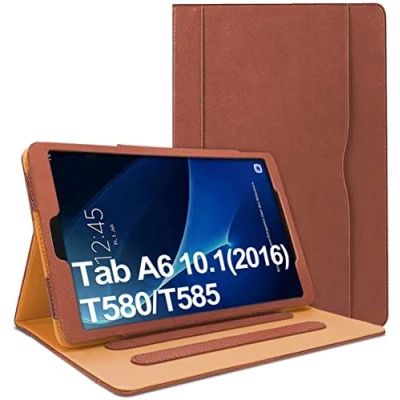 Abbildung von Danycase Schutzhülle für Samsung Galaxy Tab A 10.1 SM T580/T585, PU Leder, mit Dokumentenkartenfach, mehrere Betrachtungswinkel (braun)