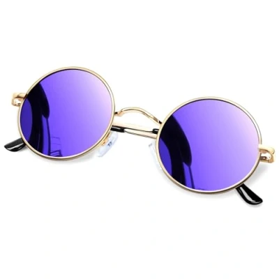 Abbildung von KANASTAL Sonnenbrille Rund Herren Verspiegelt Lila Runde Rave Brille Steampunk Vintage Damen Retro Klassische 90er Style mit Metallrahmen