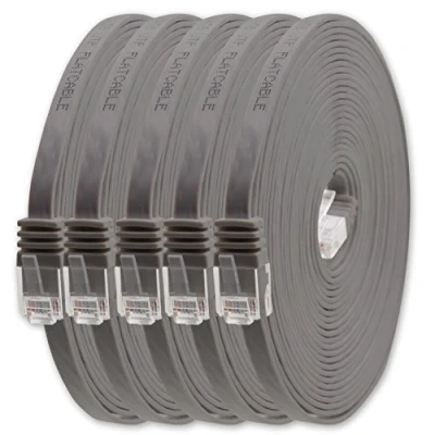 Abbildung von 1aTTack.de 2m Grau 5 Stück Cat.6 Flaches Netzwerkkabel Cat6 Flachkabel Ultra Flach Patchkabel 1000 Mbit/s Gigabit LAN (RJ45) Slim Micro