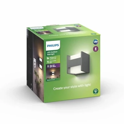 Abbildung von PHILIPS Arbour LED Outdoor Wandleuchte (4,5 W), wetterfeste Außenleuchte mit warmweißem Licht, energiesparende Beleuchtung, anthrazit