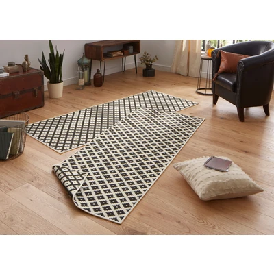 Abbildung von NORTHRUGS in und Outdoor Teppich Nizza 80x250cm Wendeteppich Wetterfest Modernes Geometrisches Muster Läufer für Balkon Terrasse Garten Wintergarten Wohnzimmerteppich Wasserfest Schwarz Creme