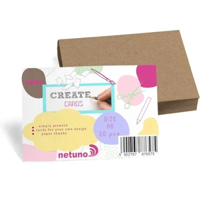 Abbildung von Netuno 50 Stück Bristol Karton Naturbraun DIN A6 105 x 148 mm 340g Kraftkarton braune Karten zum Basteln Kreativ Blätter Set dickes Kartonpapier Farbpapier Öko Naturkarton Kraft DIY Kartenset