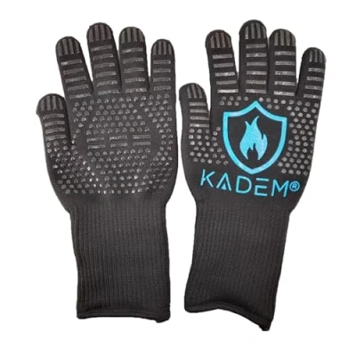 Abbildung von Kadem Unisex Ofenhandschuhe Grillhandschuhe Hitzebeständig bis 800 C feuerfest rutschfest Hitzeschutz Blau L/XL