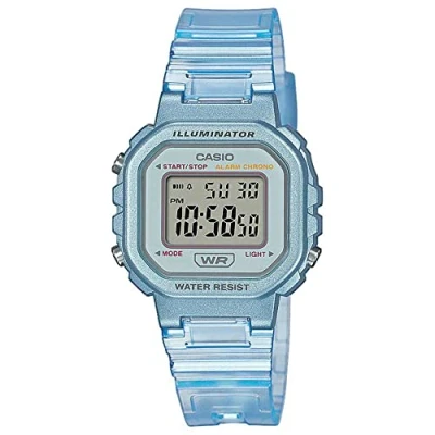 Abbildung von Casio Unisex Quartz Armbanduhr, 30.00mm GehäusegröÃŸe mit Clear digital Zifferblatt und blau Plastic/Resin Bracelet Armband LA 20WHS 2AEF