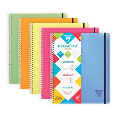 Abbildung von Clairefontaine 328176C Heft Proactiv&#039;Book DIN A4+ 22,5x29,7 cm, 80 Blatt, liniert mit Rand und Kopfleiste, 4 fach gelocht zur Ablage im Ringbuch / Ordner, Einband aus PP, farbig sortiert, 1 Stück