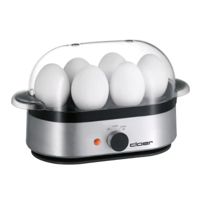 Abbildung von Cloer 6099 Eierkocher mit akustischer Fertigmeldung, 400 W, für 6 Eier, antihaftbeschichtete Heizplatte, Aluminiumgehäuse