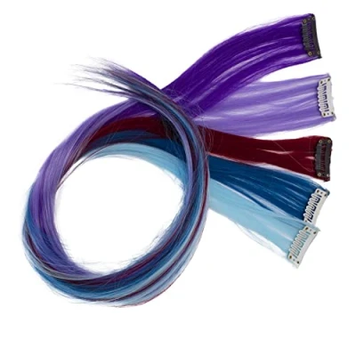 Abbildung von CAISHA 5 Teile Set 60cm Bunte Strähne Strähnchen Clip in Extension Haarverlängerung Glatt Langhaar Haarteil Bunt 3 BST103
