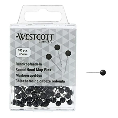 Abbildung von WESTCOTT Rundkopfnadeln, 100 Stück, 5 mm Durchmesser, 16 lang, schwarz, E 10502 00