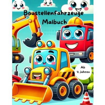 Abbildung von Baustellenfahrzeuge Malbuch: Ausmalspaß für Kinder ab 4 Jahren mit freien Seiten zum Kritzeln und Bildern Ausschneiden: Kreativer Baggern, Mischwägen, Traktoren uvm.
