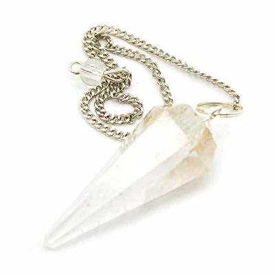 Abbildung von DOJA Barcelona Pendel Anhänger Rosenquarz Chakra Steine Edelstein Kette mit 7 Kristalle Heilsteine+Quarz Heilsteine, Kristall Steinanhänger, Bergkristall Halskette