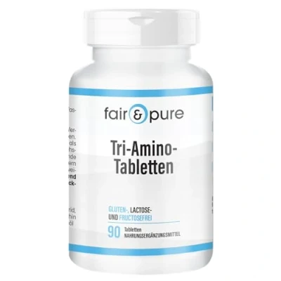 Abbildung von Fair &amp; Pure® Tri Amino Komplex 90 Tabletten vegan ohne Magnesiumstearat Aminosäuren mit L Arginin, Ornithin und Lysin
