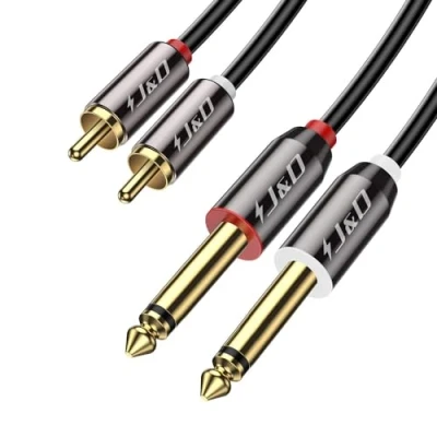 Abbildung von J&amp;D Cinch auf 6,3mm Klinke Kabel 6m, Gold Plated Kupfer Shell Heavy Duty 2 Männlich x (1/4 Zoll) TS Mono Audio Adapter