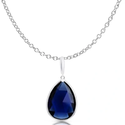 Abbildung von Crystalline Azuria Tropfenform Halskette Anhänger mit Blauer simulierter Saphir Zirkonia Kristalle 18 kt Weiß Vergoldet für Damen 45 cm