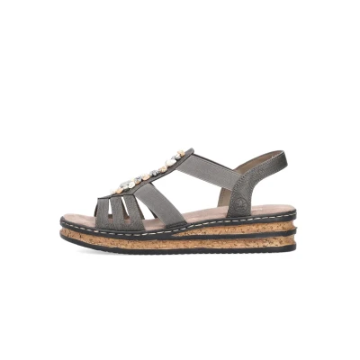 Abbildung von Rieker Damen Slipper 62949, Frauen Slip On,schluepfschuhe,Slip ons,freitzeitschuhe,offener,einschlupf,Slipper,Slides,beige (45),40 EU / 6.5 UK