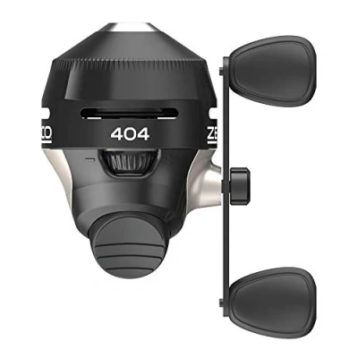 Abbildung von Zebco 404 Spincast Angelrolle Größe 40 Rolle Rechtshänder Retrieve Eingebauter Bissanzeiger Langlebige Ganzmetallgetriebe Edelstahl Pick up Pin Vorgespult mit 6,8 kg Angelschnur Schwarz