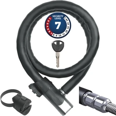 Abbildung von ABUS Panzerkabelschloss Steel O Flex Centuro 860 mit QuickSnap RBU Halter Kabelschloss aus Stahlkabel Panzer Stahlhülsen Sicherheitslevel 7 110 cm, Schwarz