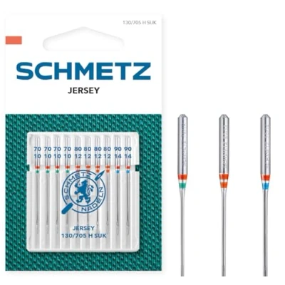 Abbildung von SCHMETZ Nähmaschinennadeln 10 Jersey Nadeln 130/705 H SUK Nadeldicken 4x 70/10, 80/12 und 2x 90/14 auf allen gängigen Haushaltsnähmaschinen einsetzbar