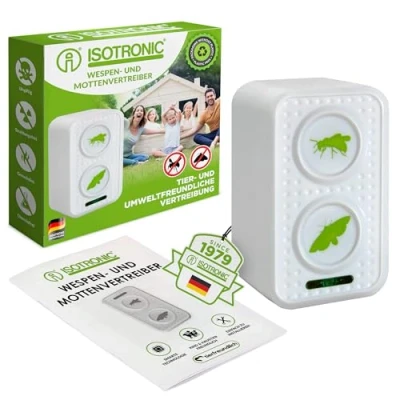 Abbildung von ISOTRONIC Wespenschutz Wespenabwehr Wespen Motten vertreiben, berkämpfen mit Ultraschall und Wechselfrequenz Mottenschutz 1er Pack