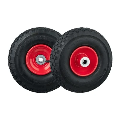 Abbildung von Relaxdays Sackkarrenrad 3.00 4, 2er Set, luftbereiftes Komplettrad mit Stahlfelge, für 16 mm Achse, 100 kg, schwarz rot