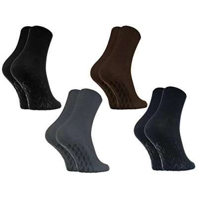 Abbildung von Rainbow Socks Damen Herren Antirutsch Diabetiker Socken Ohne Gummibund ABS 4 Paar Schwarz Braun Blau Graphit Größen 42 43