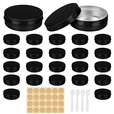 Abbildung von BELLE VOUS Runde Aluminium Döschen (24 Stk) 60 ml Schwarze Metalldosen mit Deckel und Schraubverschluss Kleine Dosen zum Befüllen für Reisen, Kosmetik, Süßigkeiten, als Lippenbalsam/Creme